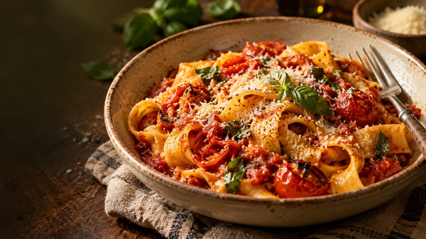 Frische Pasta mit Tomaten und Basilikum